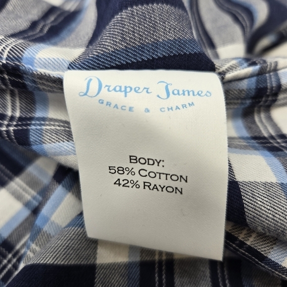DRAPER JAMES BLUE PLAID BELL SLEEVE BLOUSE BUTTON UP SHIRT TOP WOMEN SIZE 4 - Picture 9 of 12